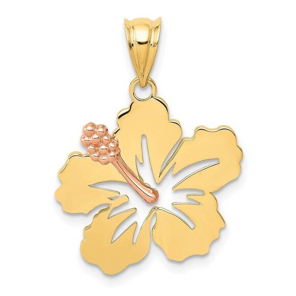 14k Yellow and Rose Gold 18mm Hibiscus Flower Pendant